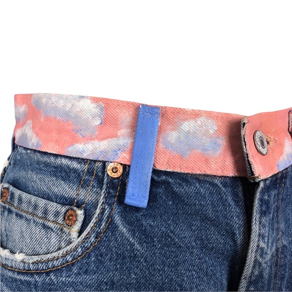 Levi’s 505 DIY Distressed Cutoff Hand Painted Rainbow Cloud Denim Jean Shorts - Picture 7 of 13